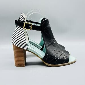 Spring Step L'Artiste Shoes Womens 8 Black White Stripe Leather Heels Buckle